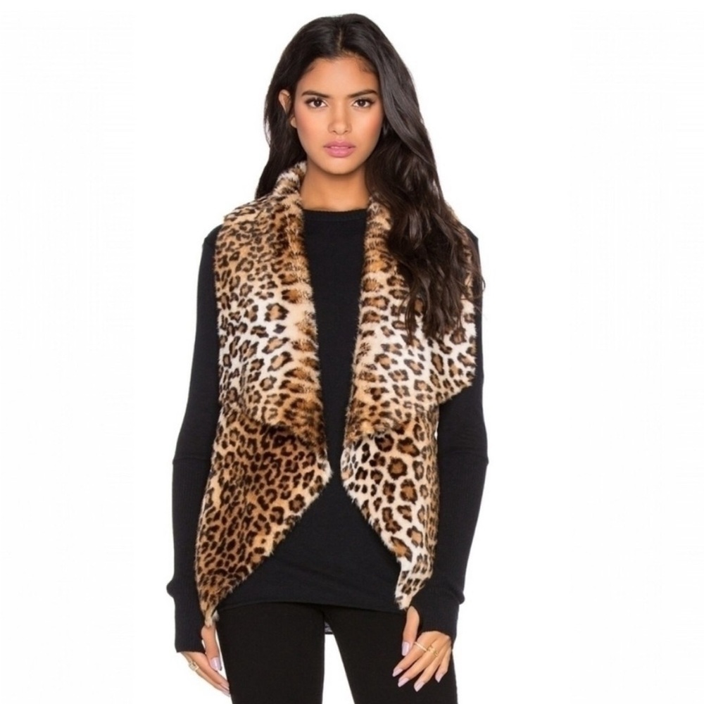 Velvet by Graham & Spencer Leopard Faux Fur Vest in Brown/Black/Cream